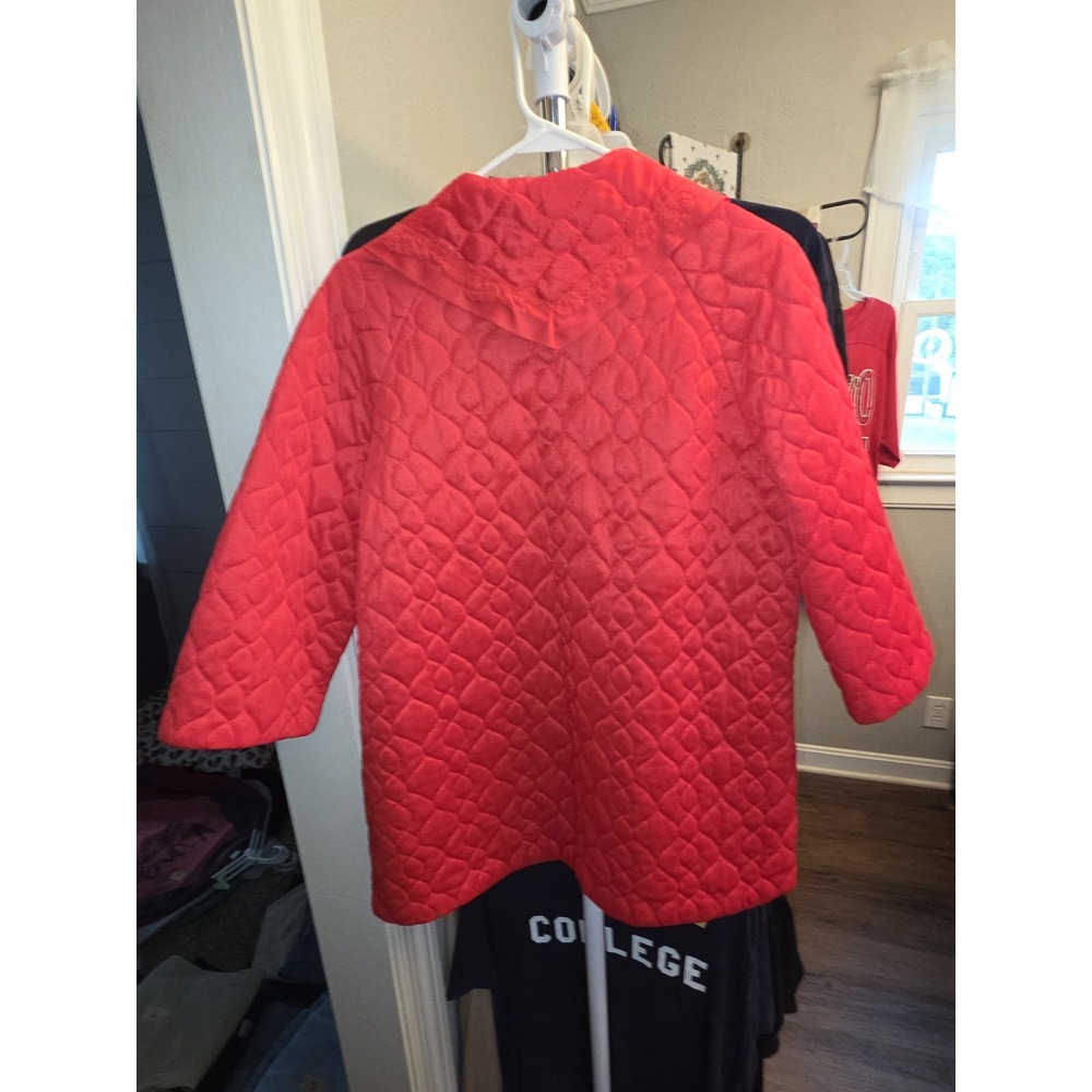 Red Womens Size Medium Lingerie Quilted Bed Coat Machine Washable - Picture 5 of 6